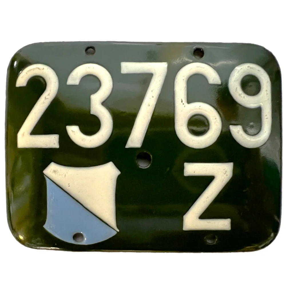 Olivgrüne Zürcher Velonummer 23769 von 1917