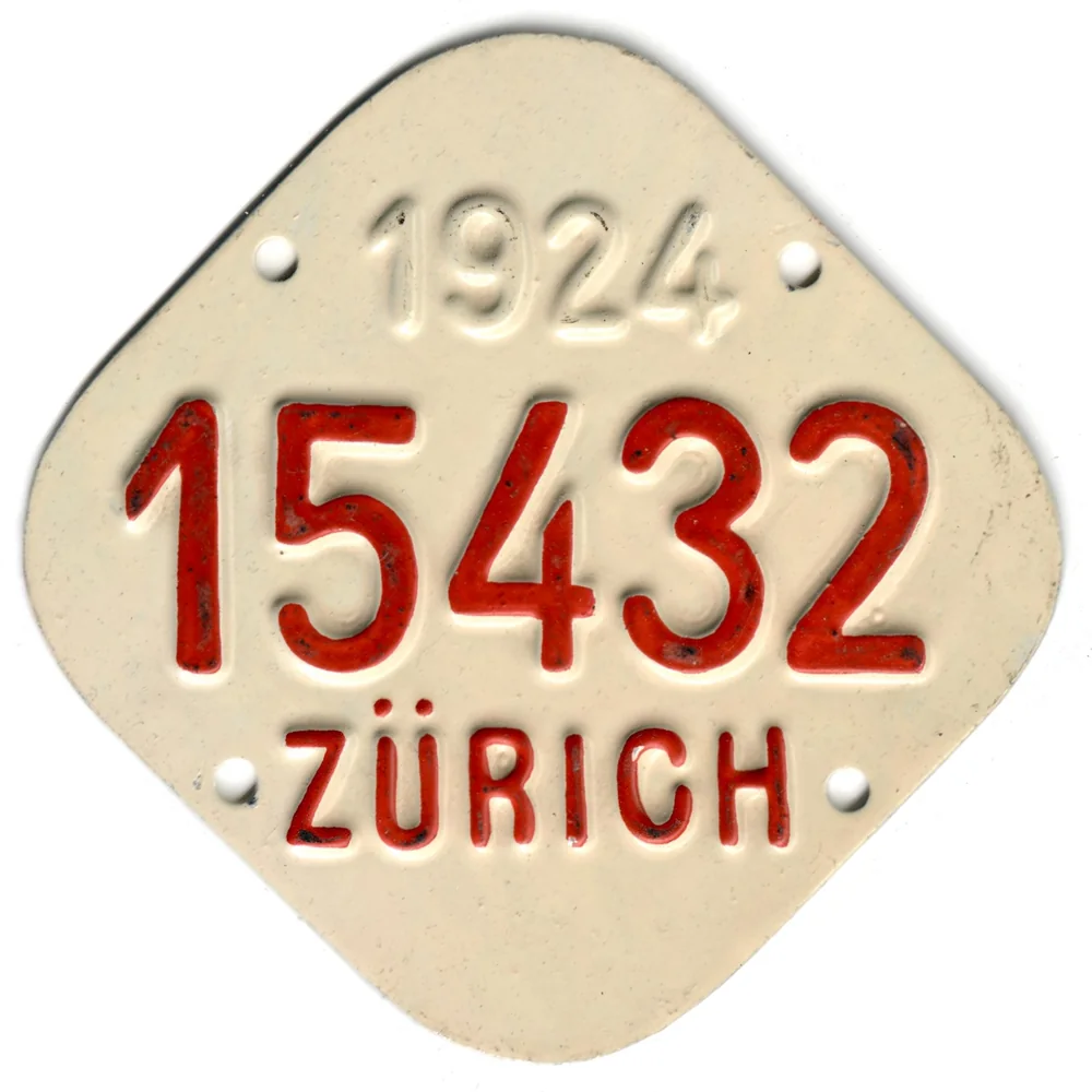 Zürcher Velonummer-Muster 15432 aus dem Jahr 1924
