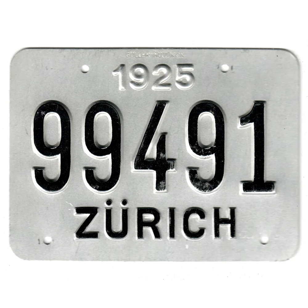 Aluminium-Velonummer Zürich 99491 von 1925